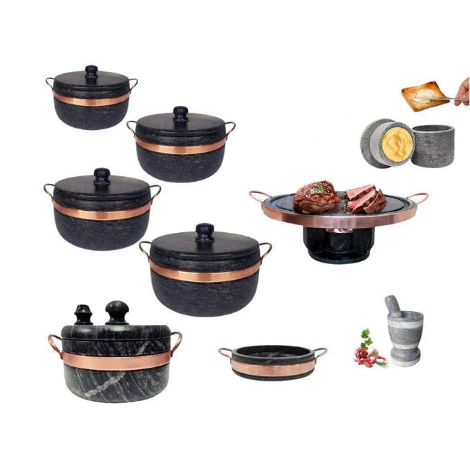 Juego de 14 ollas de esteatita