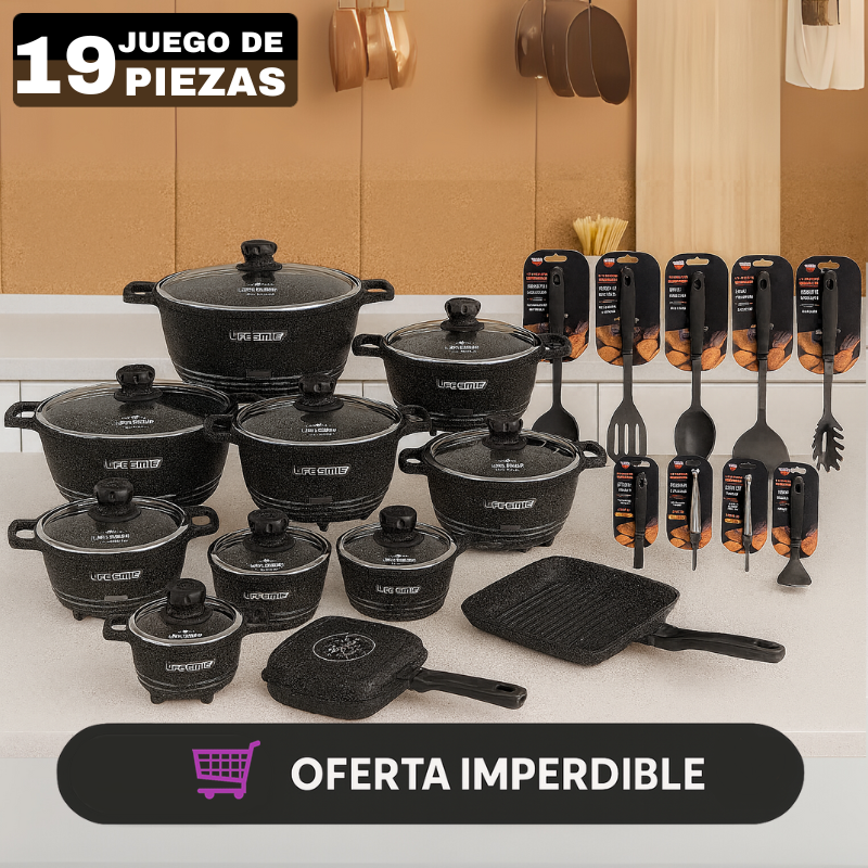 Conjunto de Ollas de Cerámica 19 Piezas Antiadherentes - Black Friday